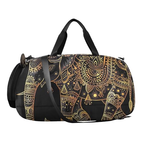 YETTASBIN Sport Travel Duffel Bag for Girls Boys, Mandala Elephant Large Waterproof Weekender Overnight Bag, Detachable Shoulder Strap Gym Bag with Shoe Compartment & Wet Pocket2