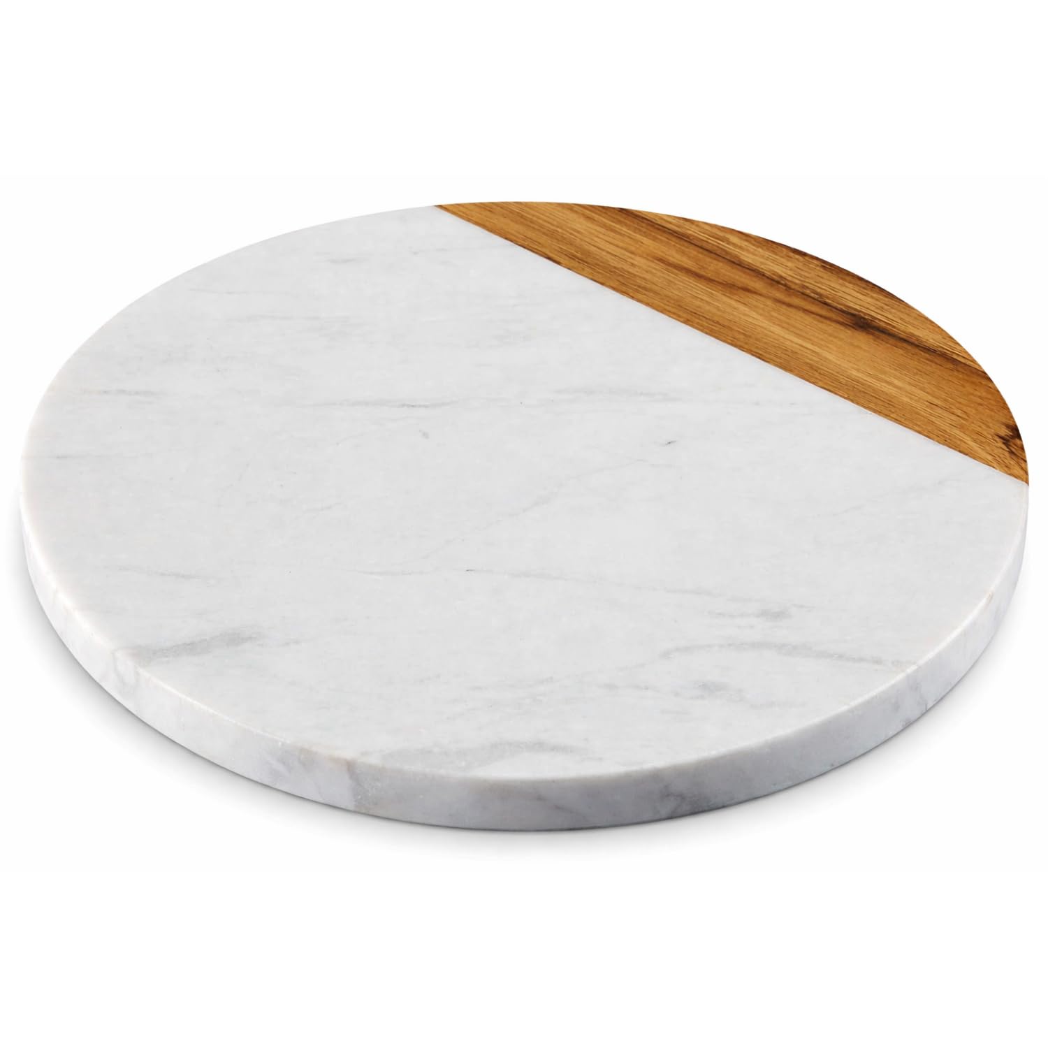 White Marble Board - Cheese Board | Acacia Wooden Serving Tray For Charcuterie, Cheese, Meats, Fruit, Crackers | Cutting Board, Serving Tray, Round Slab 10 Inches.