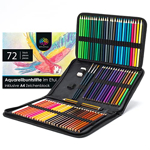 OfficeTree 72 Aquarellstifte Buntstifte Set Groß Mit Zeichenblock A4 -...
