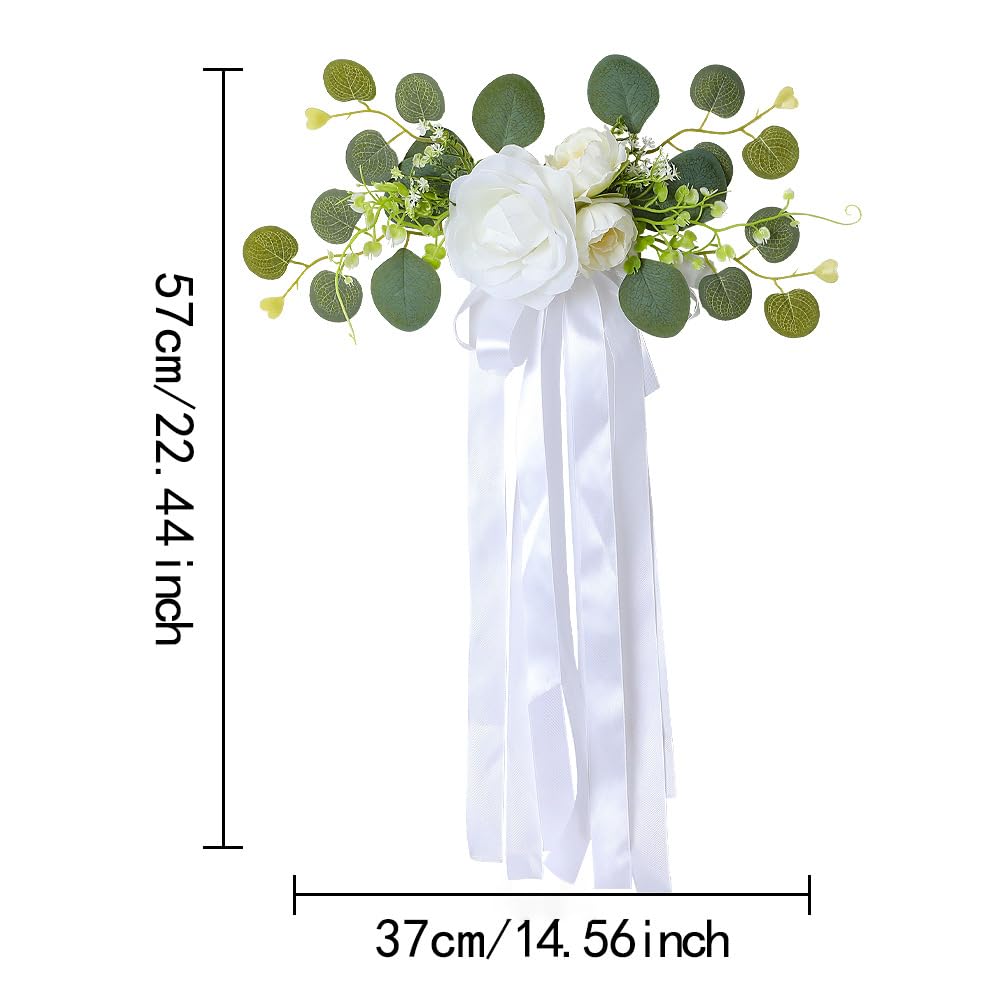 16 Stück Hochzeits Stuhl Rücken Blumen Künstliche Rosenblumen Satin-Stuhlschärpen stuhlschleifen stuhlbänder autoschleife Stuhldekoration für Hochzeit Party Geburtstag Weiß
