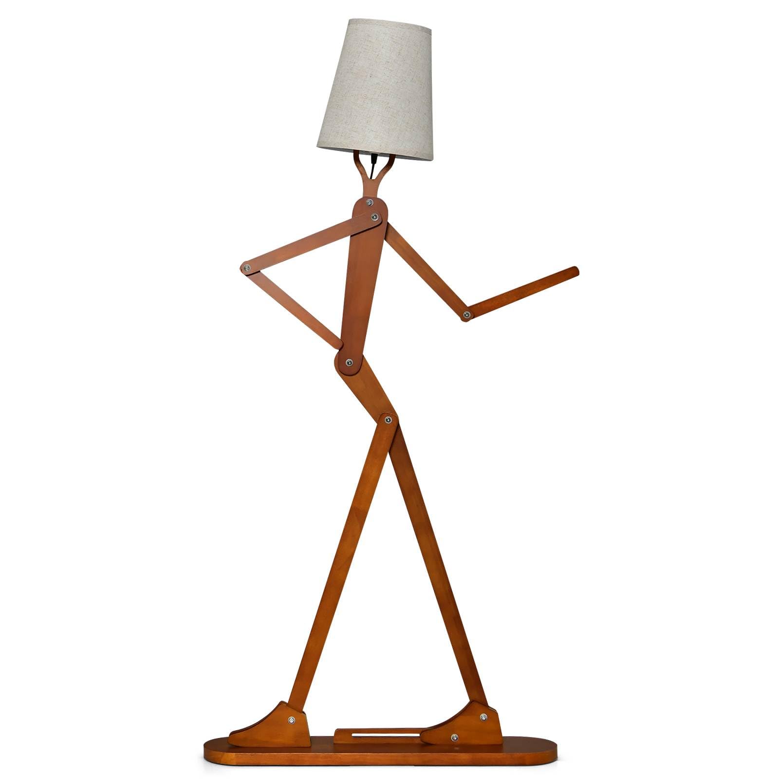 GiantexUK Humanoid Floor Lamp, Corner Decorative Standing Lamp with E27 Socket, Linen Fabric Lampshade & Foot Switch, Wooden Creative Reading Light for Bedroom Living Room Office