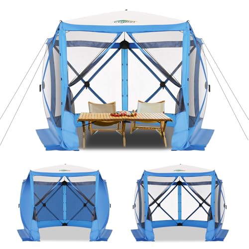 Image of COBIZI 10x10 FT Pop up Gazebo, Popup Canopy Tent,Screened in Gazebos with sidewalls, Waterproof Portable Outdoor Small Screen Tents Sun Shelter,carpas para Patio for Camping, Garden and Backyard,Blue