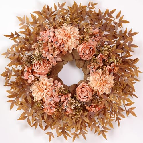 26' Fall Wreath for Front Door - Large Artificial Dahlia Flowers Fake...