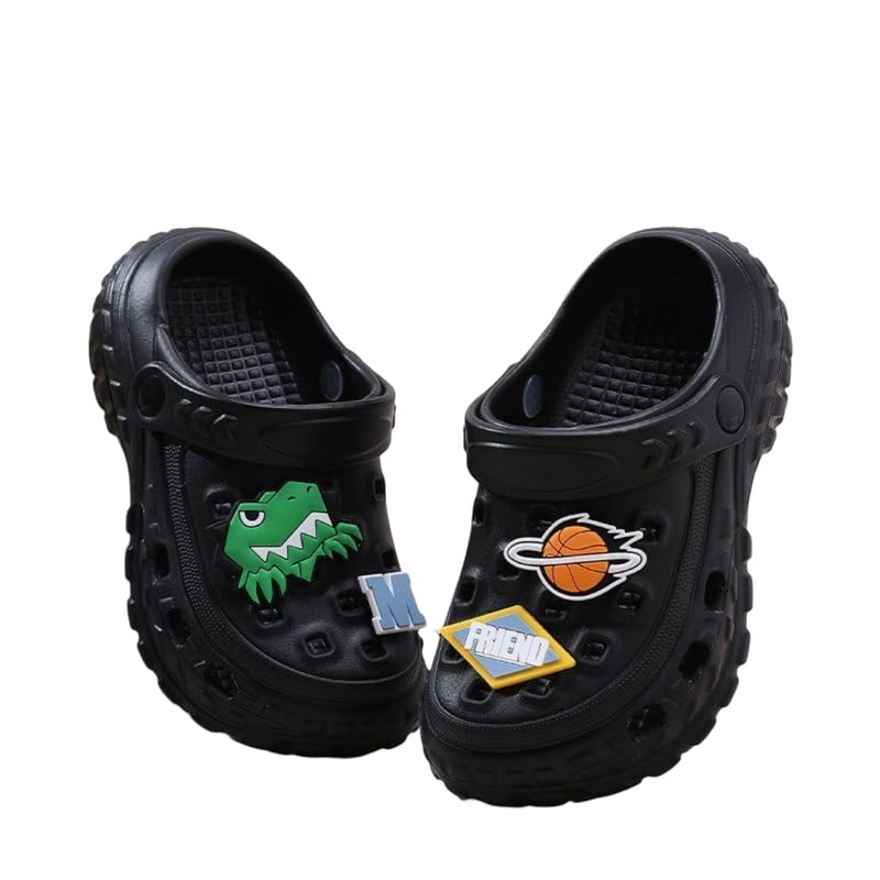 Kids Clogs Shoes for Baby Boys Girls Soft Comfortable Non-Slip Summer Sandals | Toddler Flip-Flop Slip On Indoor & Outdoor Jibbex Clog Slides Black (2-2.5Yrs)