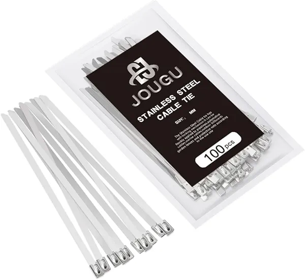 Metal Zip Ties 11.8 inch 100pcs 304 Stainless Steel Locking Cable 250LB 300mm Heavy Duty Exhaust Wrap Multi Purpose Binding for machinery, vehicles, farms, cables, pipes,Fence
