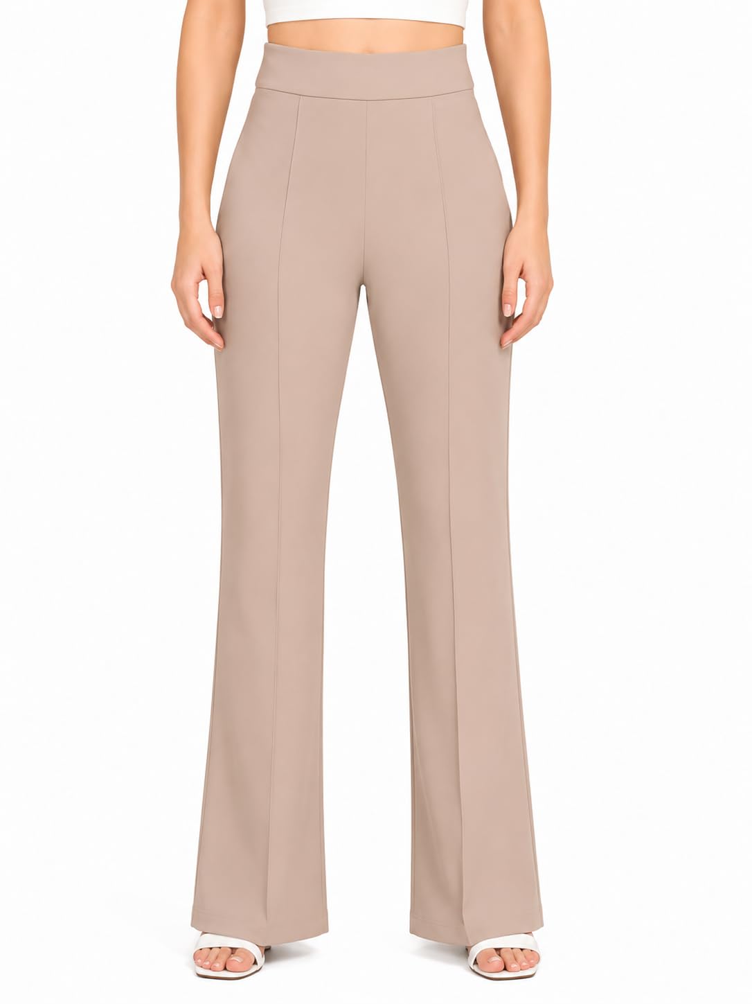 Women's High Waist Flare Trousers, Green-picture-43