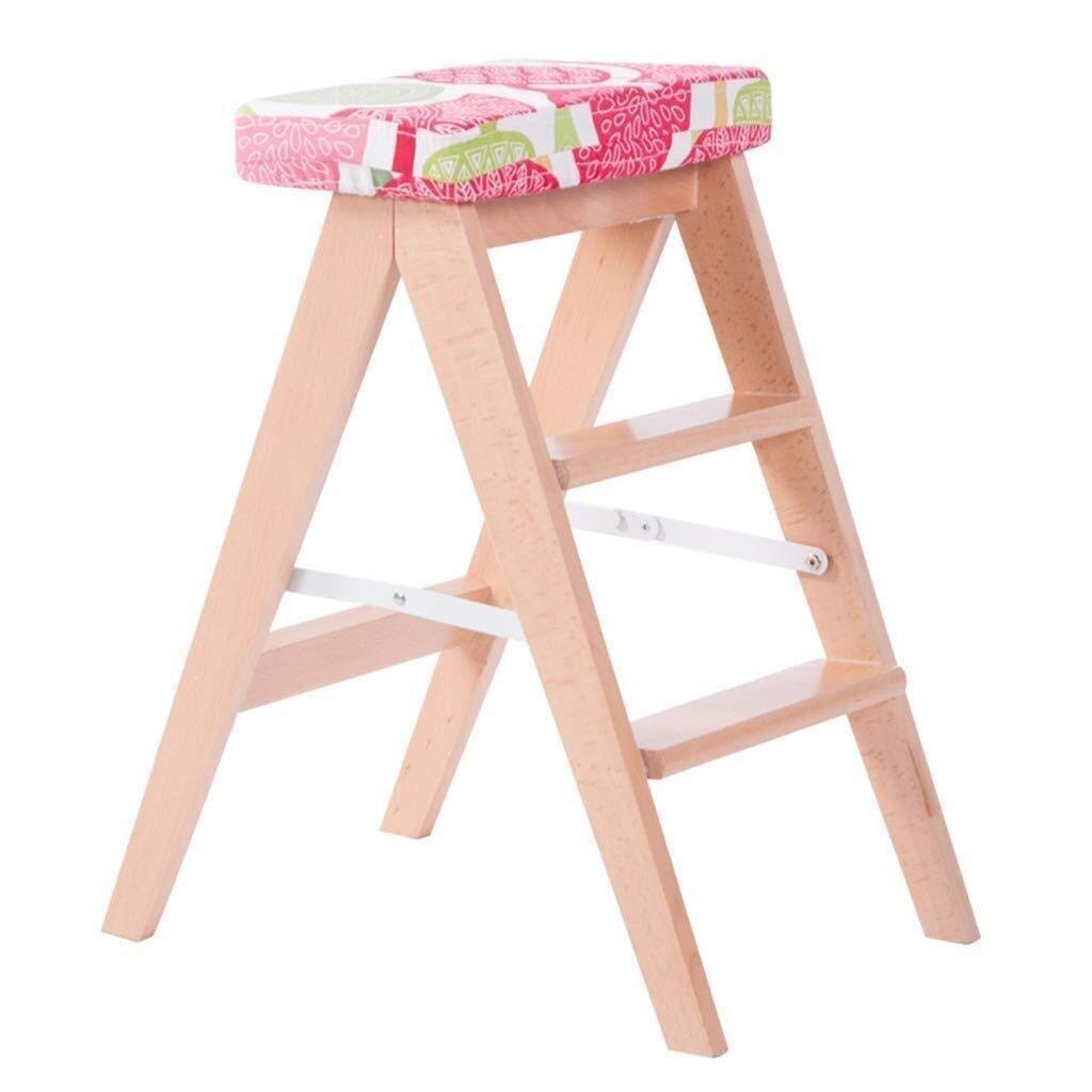 CZ-SQG Step Ladder Folding Walker Stool/step Ladder, Wooden Staircase Red Sponge Seat Expanded Bar Stool Dining Chair Garden Tool For Hard Intensive Use Max 200 Kg