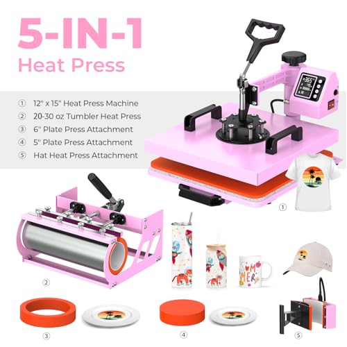 Enjoycolor 5IN1 - 12X15 Heat Press With 30 Oz Tumbler Attachment thumb #3