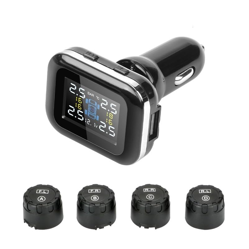 Tpms Sistema di Allarme for Pressione Pneumatici Regolabile con Angolo accendisigari aggiornato for Auto Intelligente con Accessori Moto USB Pressione Pneumatici(Internal Sensors)