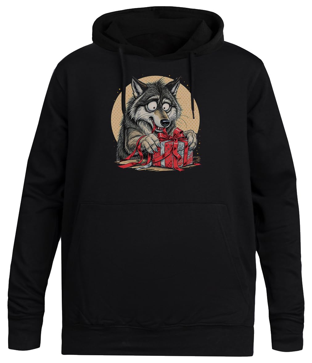 Wilk Bożonarodzeniowy Czarna Bluza Unisex Bez Płci Unisex Black Hoodie Men Women