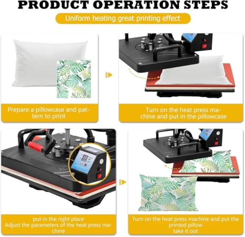 Image of Heavy Duty Digital Heat Press Machine | LCD Display | Sublimation and Vinyl Printing | T-Shirts Hoodies Cushions Flat Products | Black (12 * 15 inch)