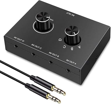 4-Way 3.5mm 4-in-1 Out Headphone Amplifier Stereo Two-Way Audio Switch Splitter Box