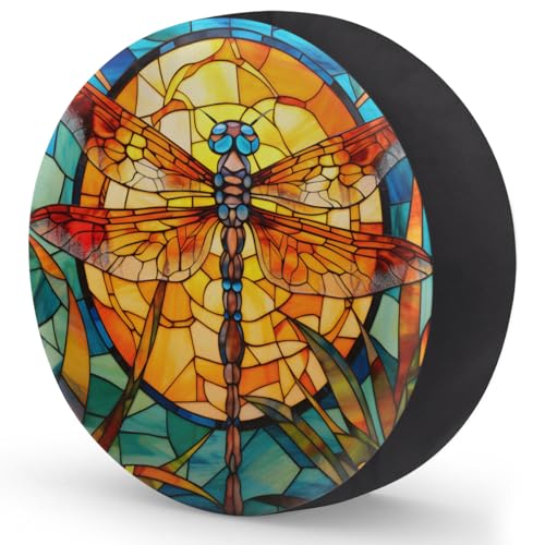 Image of Spare Tire Cover Glass Dragonfly Wheel Covers Protectors Waterproof Dust-Proof Universal Fit Trailer, RV, SUV and Many Vehicle 15 inch
