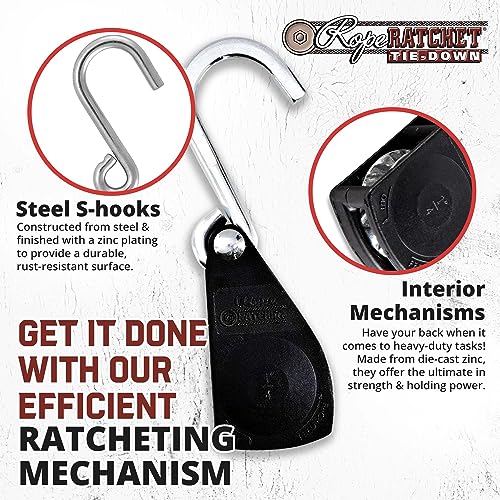 Image of Rope Ratchet 1 /4 inch Tie Down Pulley Hanger, Heavy Duty Locking Mechanism, Tightener for Shade Sails, Hammocks, Canopy Anchoring, Garden Hoisting, Outdoor Use, 150 lbs Capacity - No Rope Included