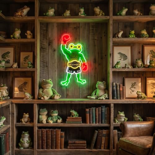 Image of HAJAE Frog Neon Sign, Dimmable Boxing Frog Champion LED Light Wall Decor - Funny Muscular Frog Gifts for Men Boys Kids, Wrestling Birthday Party Decorations, Gym Man Cave Room Neon Light
