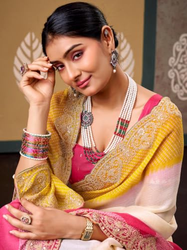 Image of SIRIL Women's Chiffon Bandhani Printed Saree, Sequence Embroidery Border
