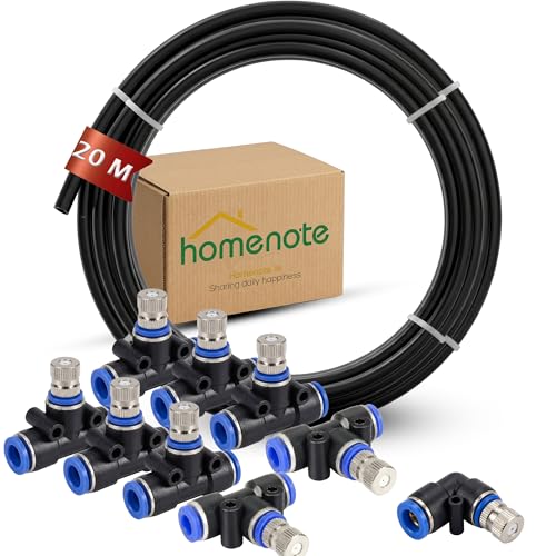 Image of Homenote 20Mtr Hose Pipe & 10pcs 6mm Mist Nozzle with Tee Connector Suitable for DIY Sanitization Tunnel Fogger Sprayer Watering Irrigation Fogging Cooling Mist Kit Sprinkler | Black