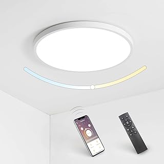Plafoniera a LED con Telecomando con APP Bluetooth Lampada da Soffitto a LED Dimmerabile Ultra Sottile Rotonda Luce Impermeabile 28W, 2800LM, 3000K-6500K, per Camera Letto, Soggiorno, Bagno, Corridoio