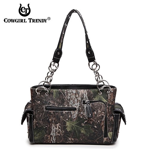 Camouflage Cross Wings Western Style Studded Handbag Tooled Leather Purse Country Women Shoulder Bag Pouch Wallet Set4