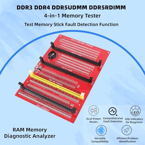 Image of Memory Tester, Memory Diagnostic Analyzer, 4 in 1 Desktop DDR3 DDR4 DDR5UDMM DDR5RDIMM Tester Card for Desktop Server Computers