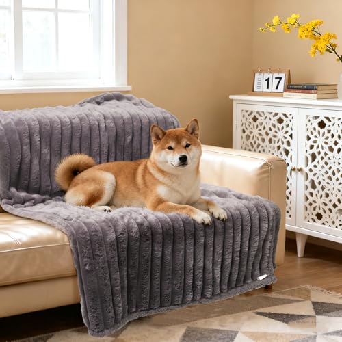 Wdmiya wasserdichte Hundedecke, 65x88cm Hundedecke für Mittelgroße & Kleiner Hunde, Haustier Decke Flauschig und Weich, Schutzdecke Hundesofa, Maschinenwaschbar Katzendecke für Unterwegs,Grau