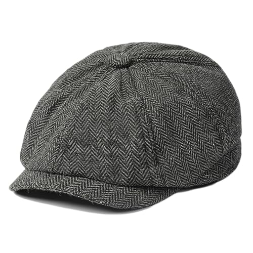 Mens Herringbone Newsboy Flat Cap Gatsby Ivy Cabbie Hat