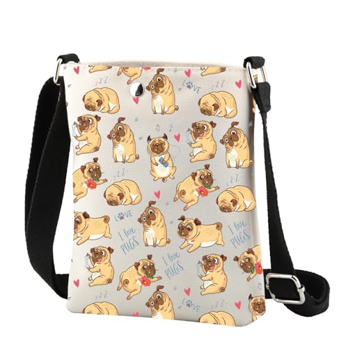 Pug Dog Crossbody Bag Pug Gift for Pug Lovers I Love Pugs Shoulder Bag Pug Owner Gift Pug Mom Gift Cute Pug Crossbody Purse