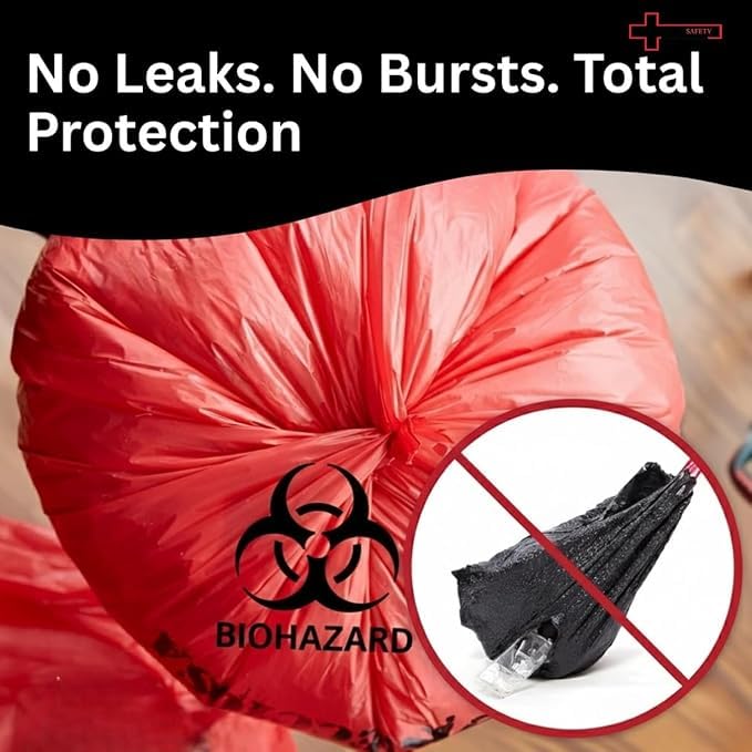 Image of Kausta Bio Hazard /Bio-Medical Waste Bag (21x24 Inch, Red-10, Blue-10, Yellow-10) Pack of 30 Bio‑Hazard /Biomedical Waste Bags Biohazard /Bio‑Medical Waste Bag leak-proof waste bags (Red)