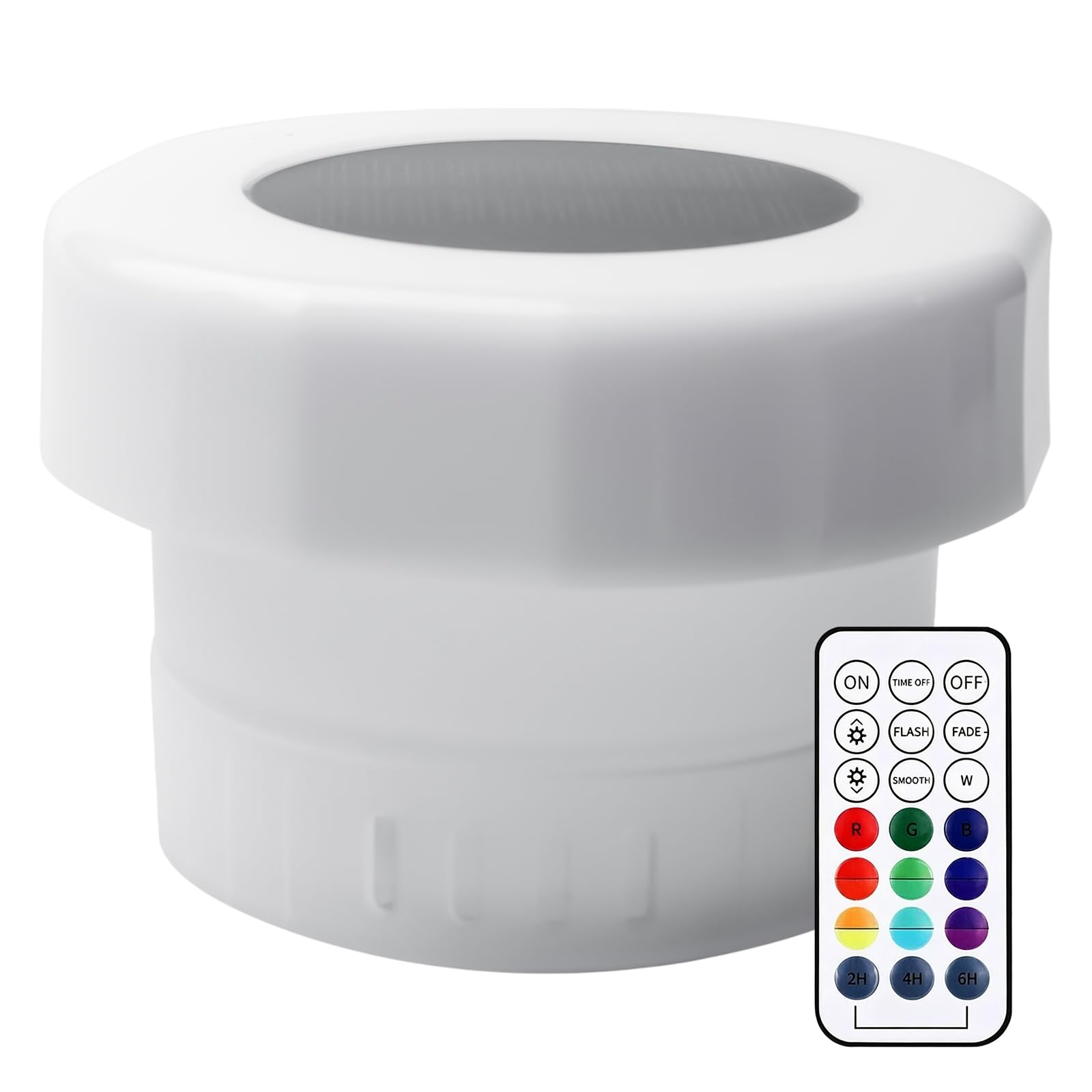 PORFOYO Flotador dosificador para piscina, dosificador de cloro para piscina, flotante con luces solares de colores, dispensador de cloro flotante con mando a distancia, dispensador de cloro ajustable