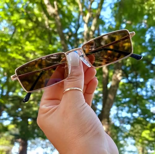 Image of Small Y2K Narrow Rectangle Sunglasses for Women Men | Trendy Raves,80s 90s Retro,Lightweight,Thin Metal Frame,UV400 Protection,Fashion Glasses for Festival Travel Driving