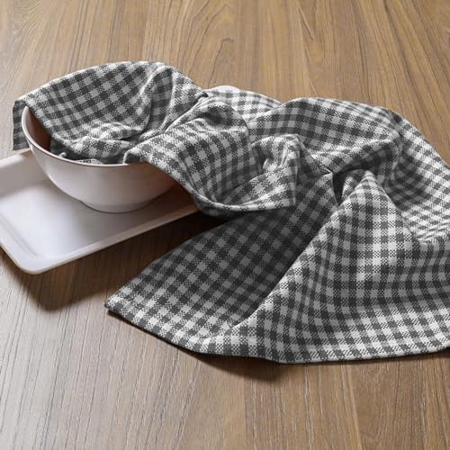 Image of 4 Pack Gingham Check Kitchen Dish Towels 16x26 Inches, Absorbent & Durable, Washable, Hand Tea Towels with Hanging Loop - Ideal for Restaurants & Home Kitchens, Grey White