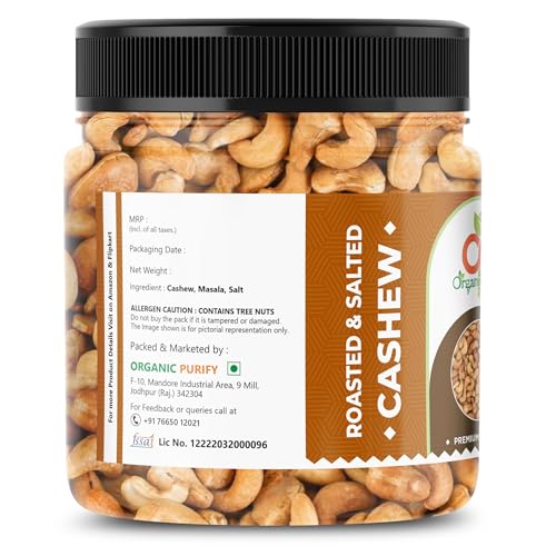Image of Organic Purify Roasted And Salted Cashew Nuts 1000 GM Jar | W320 Grade | Zero Cholesterol Natural Jumbo Size Whole Kaju Nuts & Dry Fruits | Rich in Protein, Roasted Crunchy Delicious Healthy Snack