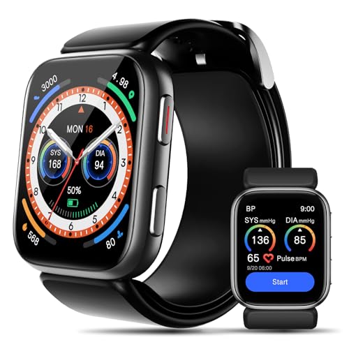 Blood Pressure Smart Watch,1.95'' Smart Watch with Air Pump Cuff, Blood Pressure Monitor Watch with Sleep Heart Rate Monitor, Pedometer, Blood Pressure Watch Supports Data Sharing, Reminder Monitoring