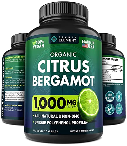 Citrus Bergamot 1000Mg - Organic Cholesterol Supplements With Pure Extract Supports Heart & Cardiovascular Health High Absorption Rate Non-Gmo Vegan 120 Capsules