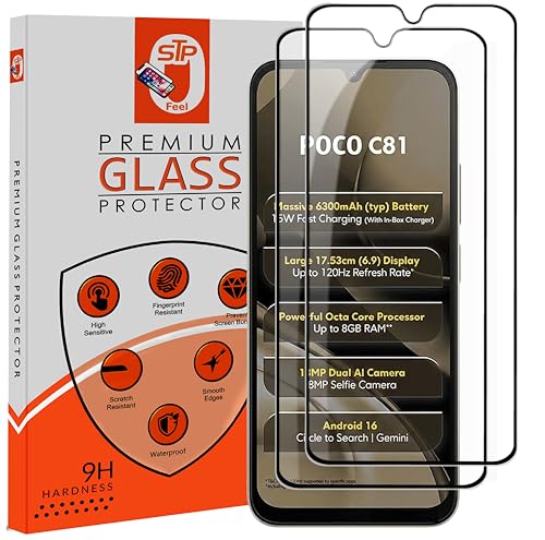 Image of STP FEEL Premium Tempered Glass Screen Protector Guard Compatible For Xiaomi Poco C81 5G (6.9 Inch, Pack of 2) | Edge to Edge Coverage With Easy to installation kit for Smartphone
