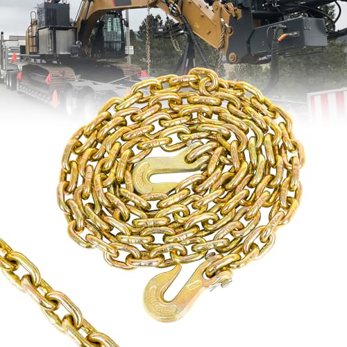 Image of Dollate G80 Transport Binder Chain 3 /8 Inch x 10 Foot, Heavy Duty Chain with 5400 lbs Safe Working Load Limit, Logging Chain with Grab Hooks for Transporting, Towing, Tie Down, Binding Equipment