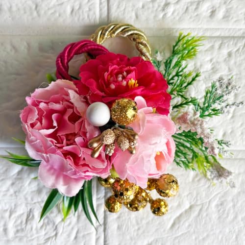 Image of ADIKALA Handmade Artificial Big Peonies 3 Flower Bunch for Trousseau Packing, Ready to use Flower Brooch Hamper for Decoration, Gift Wrapping Flowers (12, Pink)