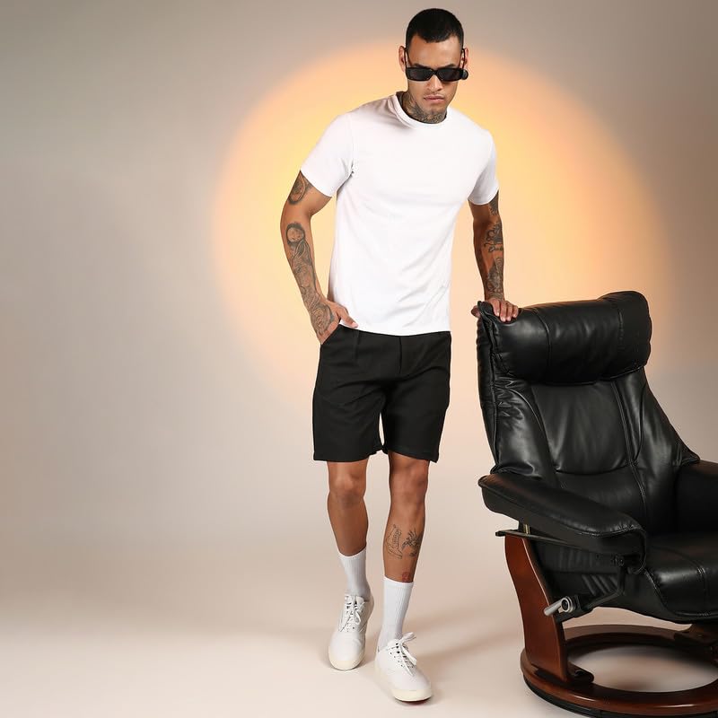 Image of CAHOOT Men's Wrinkled Tailored Shorts for Casual Wear | Mid-Rise | Regular Fit | Button Closure | Shorts Crafted with Comfort Fit for Everyday Wear