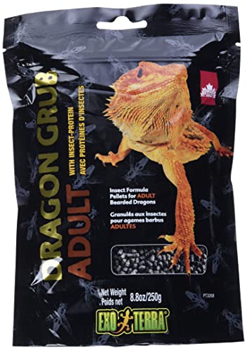 Exo Terra Dragon Grub Adult 8.8 oz – High-Protein Bearded Dragon Food with Black Soldier Fly Larvae – Nutrient-Rich, Insect-Based Pellets for Insect-Eating Reptiles, Supports Bone & Digestive Health