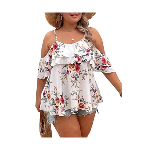MakeMeChic-Womens-Plus-Size-Floral-Print-Cold-Shoulder-Ruffle-Layered-Short-Sleeve-Summer-Blouse-Top-White-1XL MakeMeChic Women's Plus Size Floral Print Cold Shoulder Ruffle Layered Short Sleeve Summer Blouse Top White 1XL