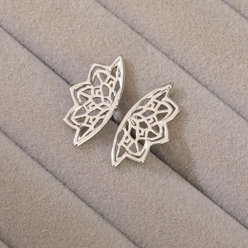 Goth Hidden Boho Helix Earring Geometric Mandala Lotus Flower Cartilage Helix Piercing Dark Silver Jewelry Gothic Jewelry Punk Tattoo Medieval Bohemian Silver Spiritual Earring ﻿2