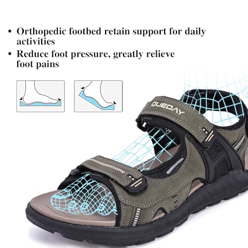 Image of Queday Mens Closed Toe Outdoor Hiking Sandals | Arch Support, 3 Adjustable Straps, Non-slip rubber outsole, Budget-friendly for beach, Daily, walking, fishing