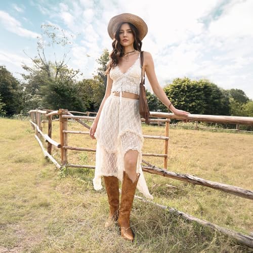 Image of wetkiss Women's Pointed Toe Cowboy Boots | Knee High Cowgirl Boots, Retro Embroidery, Chunky Heel, Pull-On, Style for a Classic Western Look,Stable and Comfortable