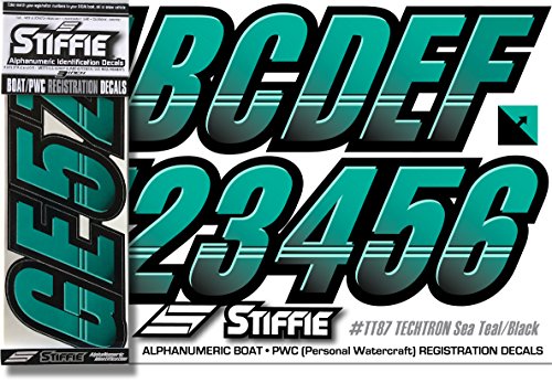 Image of STIFFIE Techtron Sea Teal /Black 3 inch Boat & PWC Registration Decals • Numbers Letters Stickers
