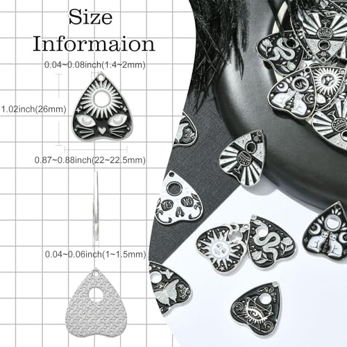 Stiesy 40Pcs 8 Styles Gothic Heart Charms Enamel Black Heart Pendant Charm Divination Board Dangle Charms for Jewelry Making DIY Bracelet Crafting - Image 2