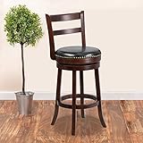 Flash Furniture 30'' High Cappuccino Wood Barstool with Single Slat Ladder Back and Black...