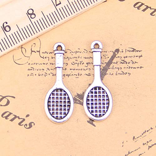 LKJHG 20 Piezas encantos Raqueta de Tenis 29x10 mm Colgantes Antiguos, joyería de Plata, Bricolaje para Collar de Pulsera