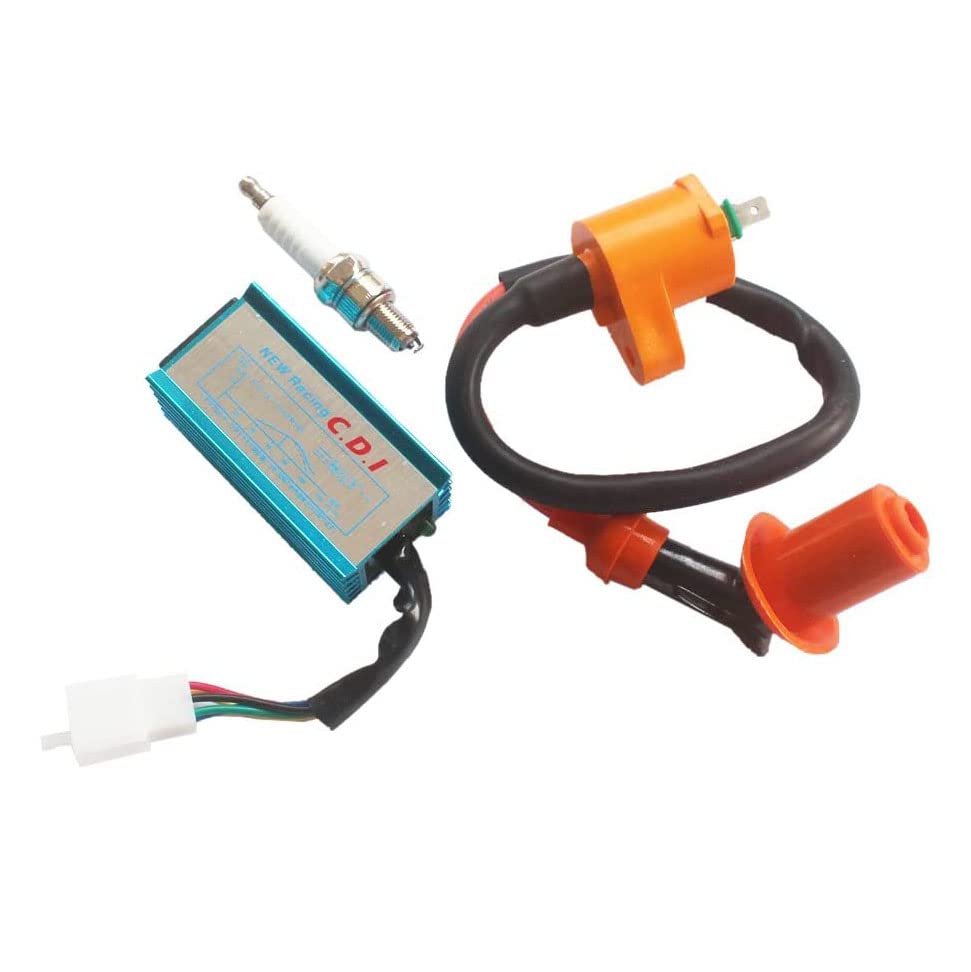HURI Racing Ignition Coil + Spark Plug + 5pin CDI Box for 50cc 70cc 90cc 110cc 125cc 140cc 150cc Dirt Bike Atv Go Kart Pocket Bike Pit Bike