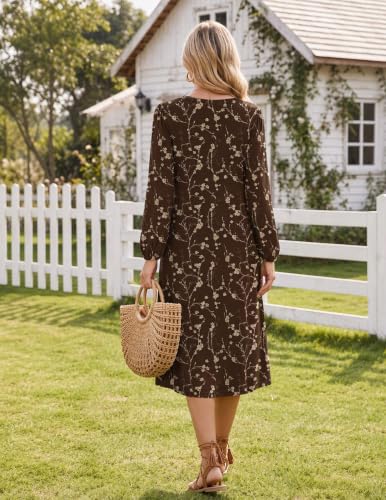 Image of Zeagoo Fall Dresses for Women Long Sleeve Midi Dress Casual A Line Dresses 2026 Pleated Flare Dress with Pockets