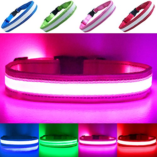 PetSol LED halsband USB oplaadbare LED-halsband voor hondveiligheid - Superbright-LED's - Verhoogde veiligheid en extreme zichtbaarheid - 4 kleuren 5 maten (Klein (30cm - 40cm / 11.8" - 15.7"), Roze)